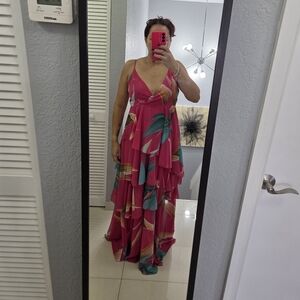 Fashion Nova Vibrant Pink and Teal Maxi Dress
